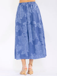 WOMEN'S ELASTIC WAIST FRONT POCKETS TIERED FLORAL MAXI SKIRT