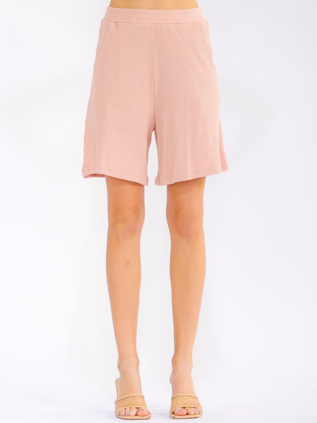 WOMEN'S ELASTIC WAIST FRONT POCKETS RIBBED SHORTS