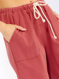 WOMEN'S ELASTIC WAIST SELF TIE FRONT POCKETS BERMUDA SHORTS
