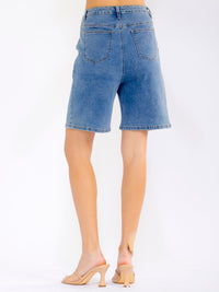 WOMEN'S BUTTON CLOSURE POCKETS STRETCH DENIM SHORTS