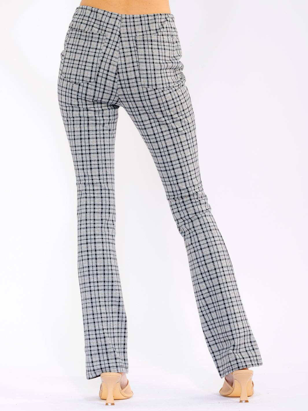 WOMEN'S BUTTON CLOSURE BACK POCKETS STRAIGHT LEG PLAID PANTS