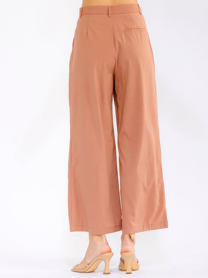 WOMEN'S BUTTON CLOSURE FRONT POCKETS WIDE LEG PANTS
