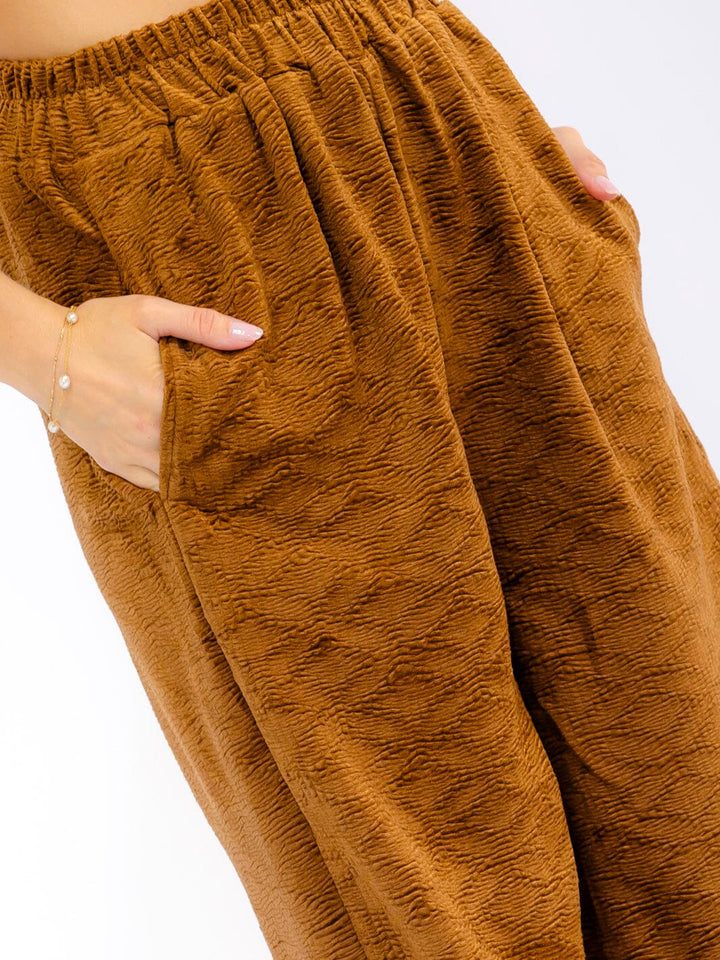 WOMEN'S ELASTIC WAIST FRONT POCKETS WIDE LEG DETAILED PANTS