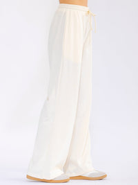 WOMEN'S ELASTIC WAIST SELF TIE FRONT POCKETS WIDE LEG PANTS