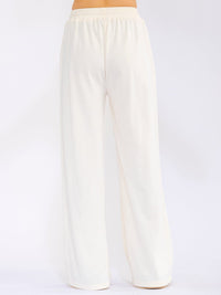 WOMEN'S ELASTIC WAIST SELF TIE FRONT POCKETS WIDE LEG PANTS