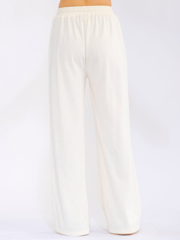 WOMEN'S ELASTIC WAIST SELF TIE FRONT POCKETS WIDE LEG PANTS