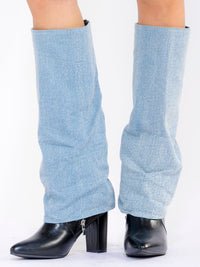 WOMEN'S LIGHT DENIM WESTERN HIGH 3" HEEL BOOTS