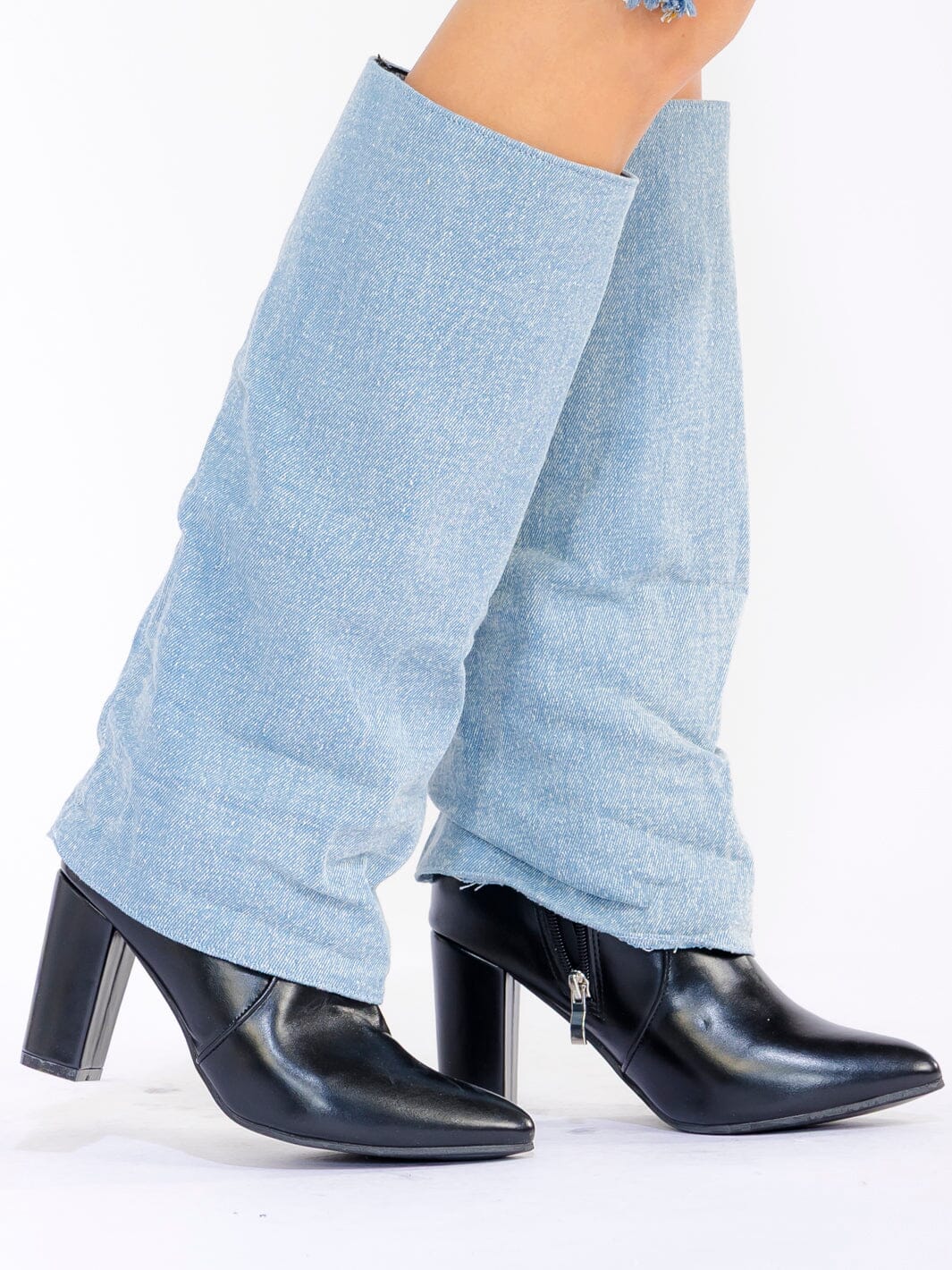 WOMEN'S LIGHT DENIM WESTERN HIGH 3" HEEL BOOTS