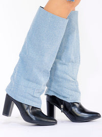 WOMEN'S LIGHT DENIM WESTERN HIGH 3" HEEL BOOTS
