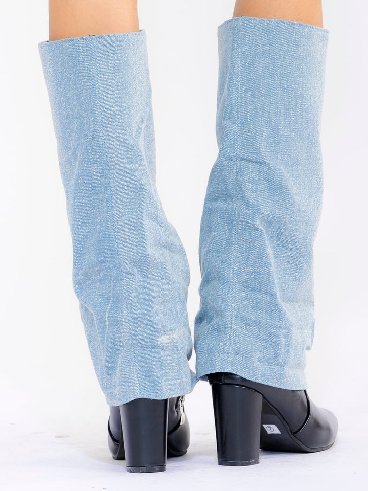 WOMEN'S LIGHT DENIM WESTERN HIGH 3" HEEL BOOTS