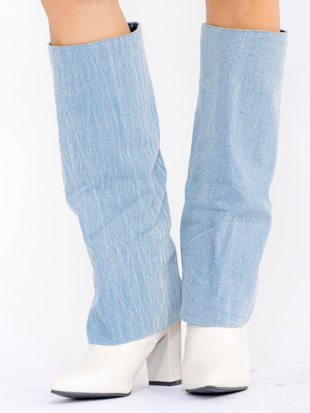 WOMEN'S LIGHT DENIM WESTERN HIGH 3" HEEL BOOTS