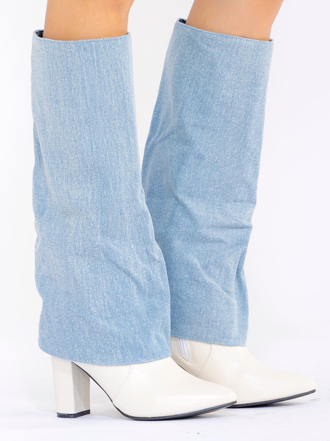 WOMEN'S LIGHT DENIM WESTERN HIGH 3" HEEL BOOTS