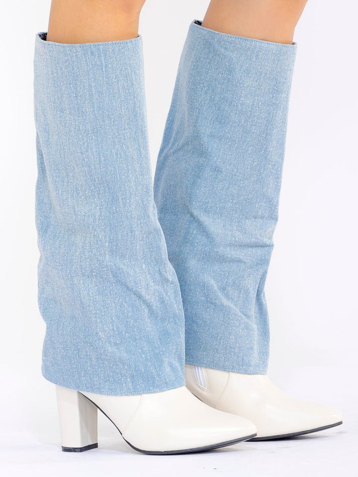 WOMEN'S LIGHT DENIM WESTERN HIGH 3" HEEL BOOTS