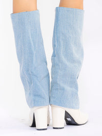 WOMEN'S LIGHT DENIM WESTERN HIGH 3" HEEL BOOTS
