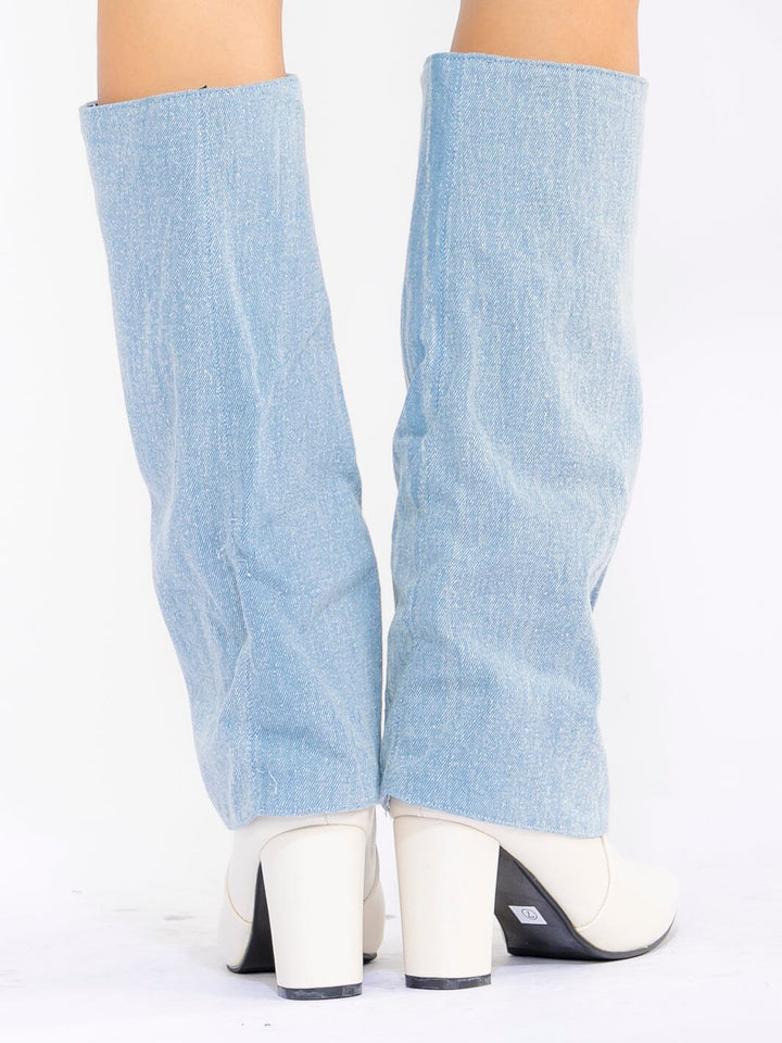 WOMEN'S LIGHT DENIM WESTERN HIGH 3" HEEL BOOTS