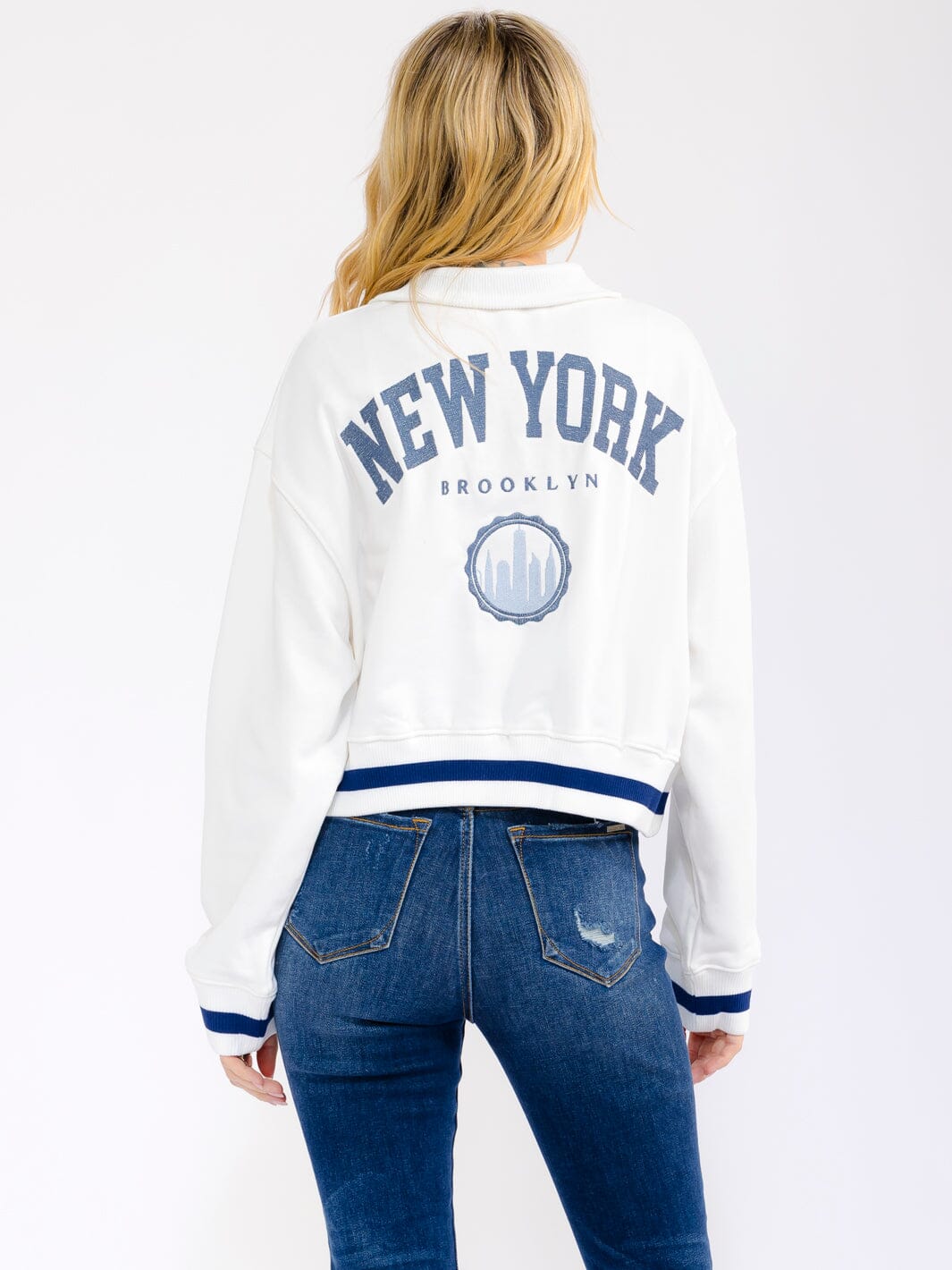 WOMEN'S LONG SLEEVE ZIP UP GRAPHIC PULLOVER SWEATER