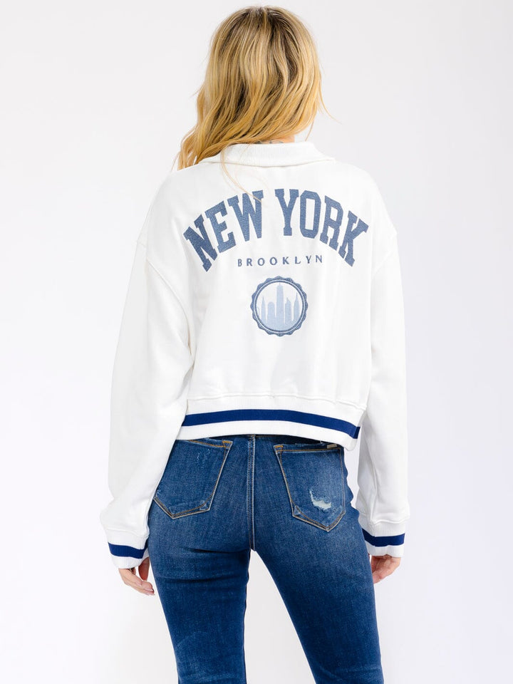 WOMEN'S LONG SLEEVE ZIP UP GRAPHIC PULLOVER SWEATER