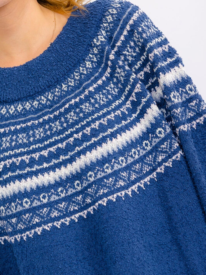 WOMEN'S LONG SLEEVE MULTI PRINT PULLOVER SWEATER