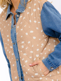 WOMEN'S LONG SLEEVE BUTTON UP FRONT POCKETS DENIM CONTRAST JACKET