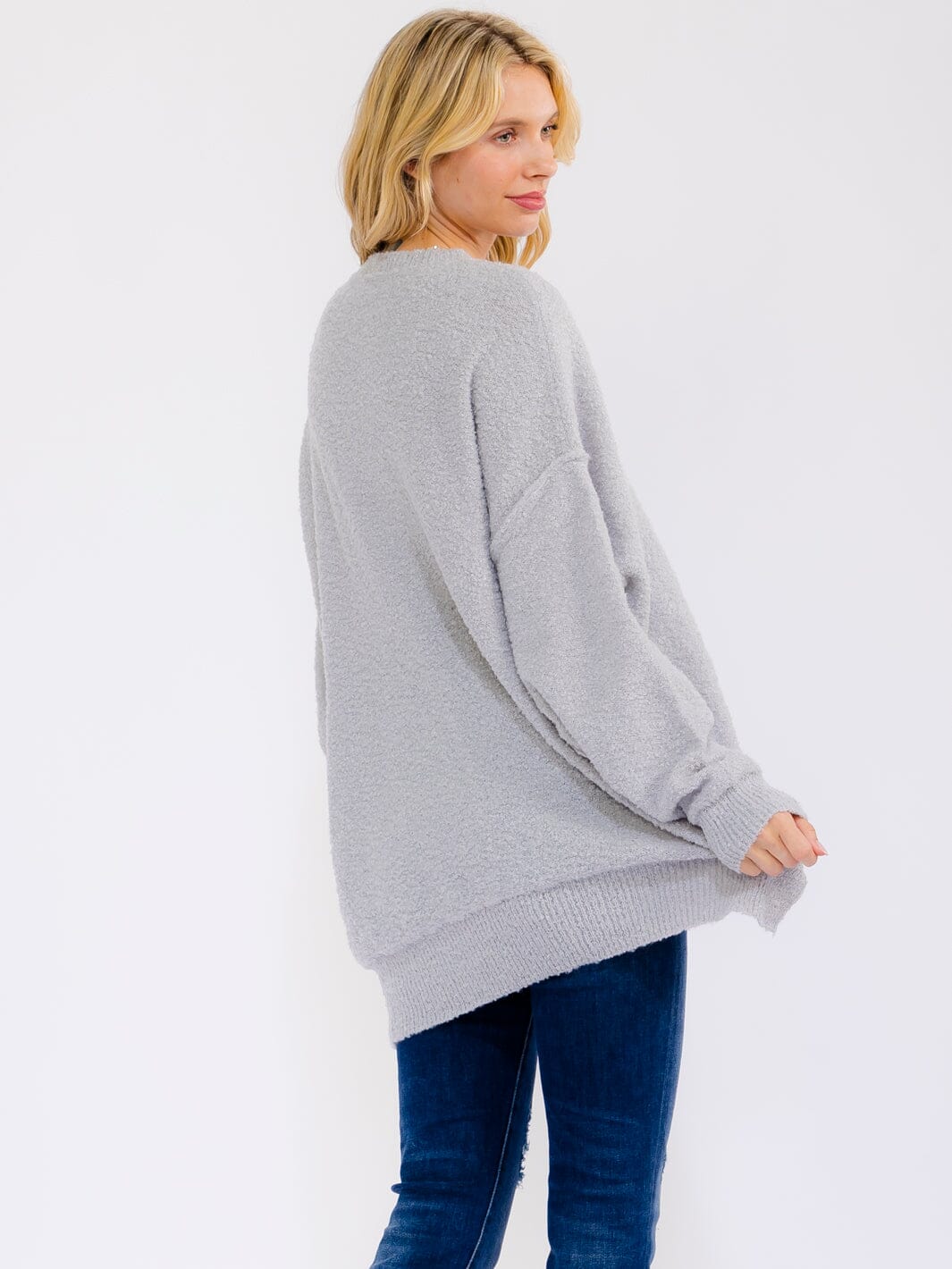 WOMEN'S LONG SLEEVE BUTTON UP PULLOVER OVERSIZED SWEATER