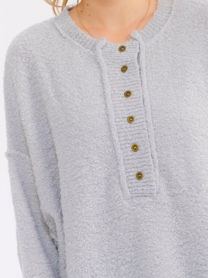 WOMEN'S LONG SLEEVE BUTTON UP PULLOVER OVERSIZED SWEATER