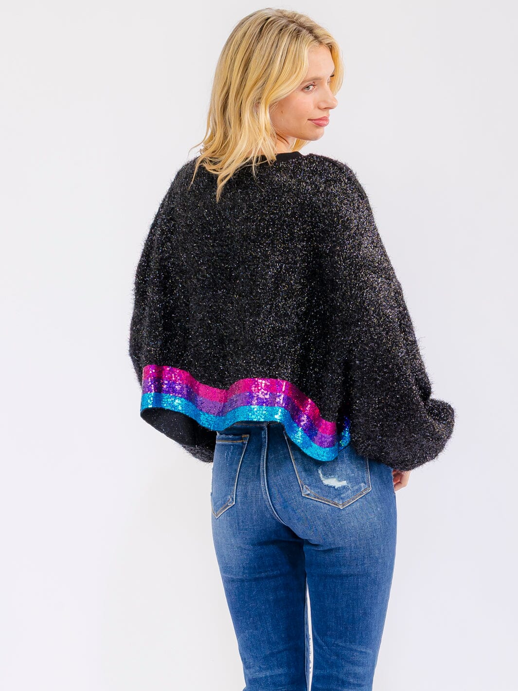 WOMEN'S LONG SLEEVE SEQUINS SHIMMER PULLOVER OVERSIZED SWEATER
