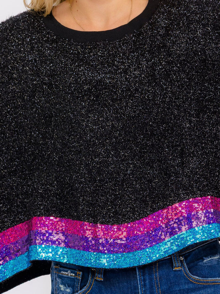 WOMEN'S LONG SLEEVE SEQUINS SHIMMER PULLOVER OVERSIZED SWEATER