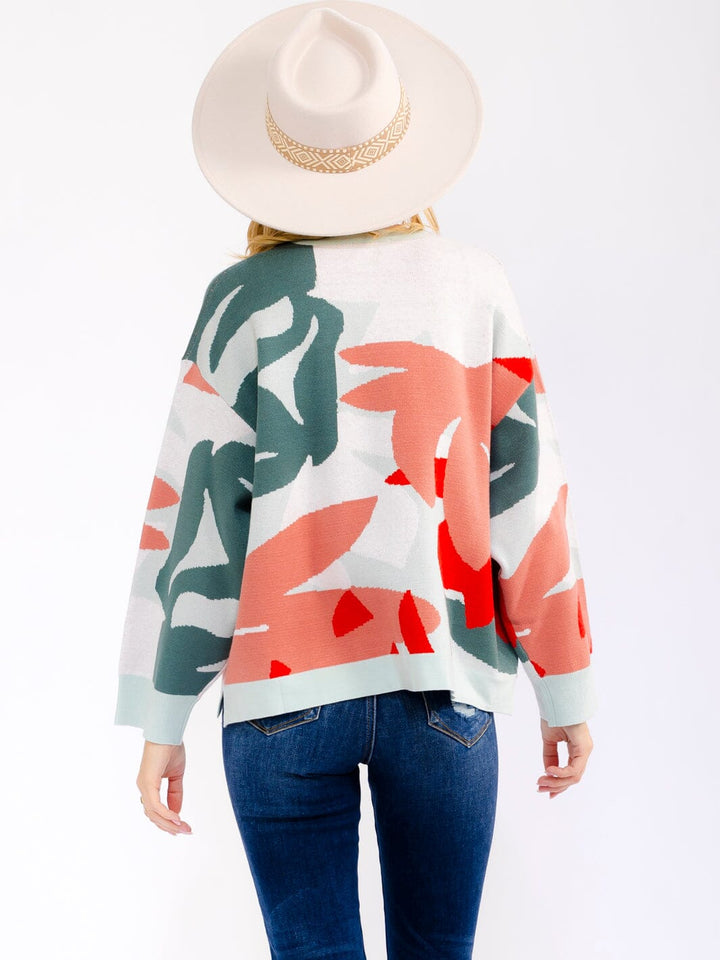 WOMEN'S LONG SLEEVE MULTI PRINT PULLOVER SWEATER