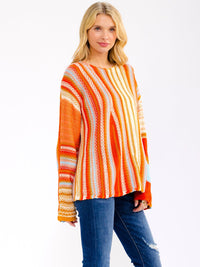 WOMEN'S LONG SLEEVE MULTI COLORBLOCK STRIPES PULLOVER SWEATER