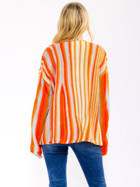 WOMEN'S LONG SLEEVE MULTI COLORBLOCK STRIPES PULLOVER SWEATER