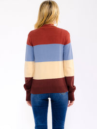 WOMEN'S LONG SLEEVE MOCK NECK COLORBLOCK STRIPES PULLOVER SWEATER