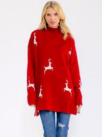 WOMEN'S LONG SLEEVE MOCK NECK PULLOVER OVERSIZED HOLIDAY SWEATER