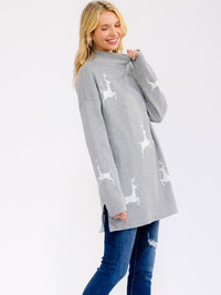 WOMEN'S LONG SLEEVE MOCK NECK PULLOVER OVERSIZED HOLIDAY SWEATER