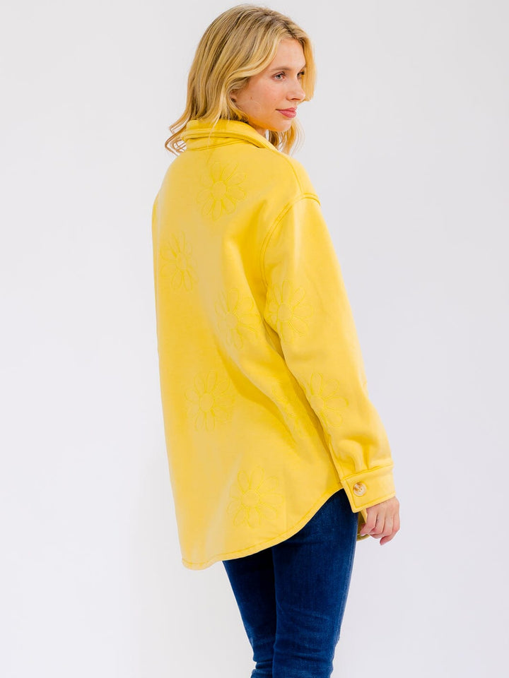 WOMEN'S LONG SLEEVE BUTTON UP FRONT POCKETS STITCHED FLOWERS JACKET