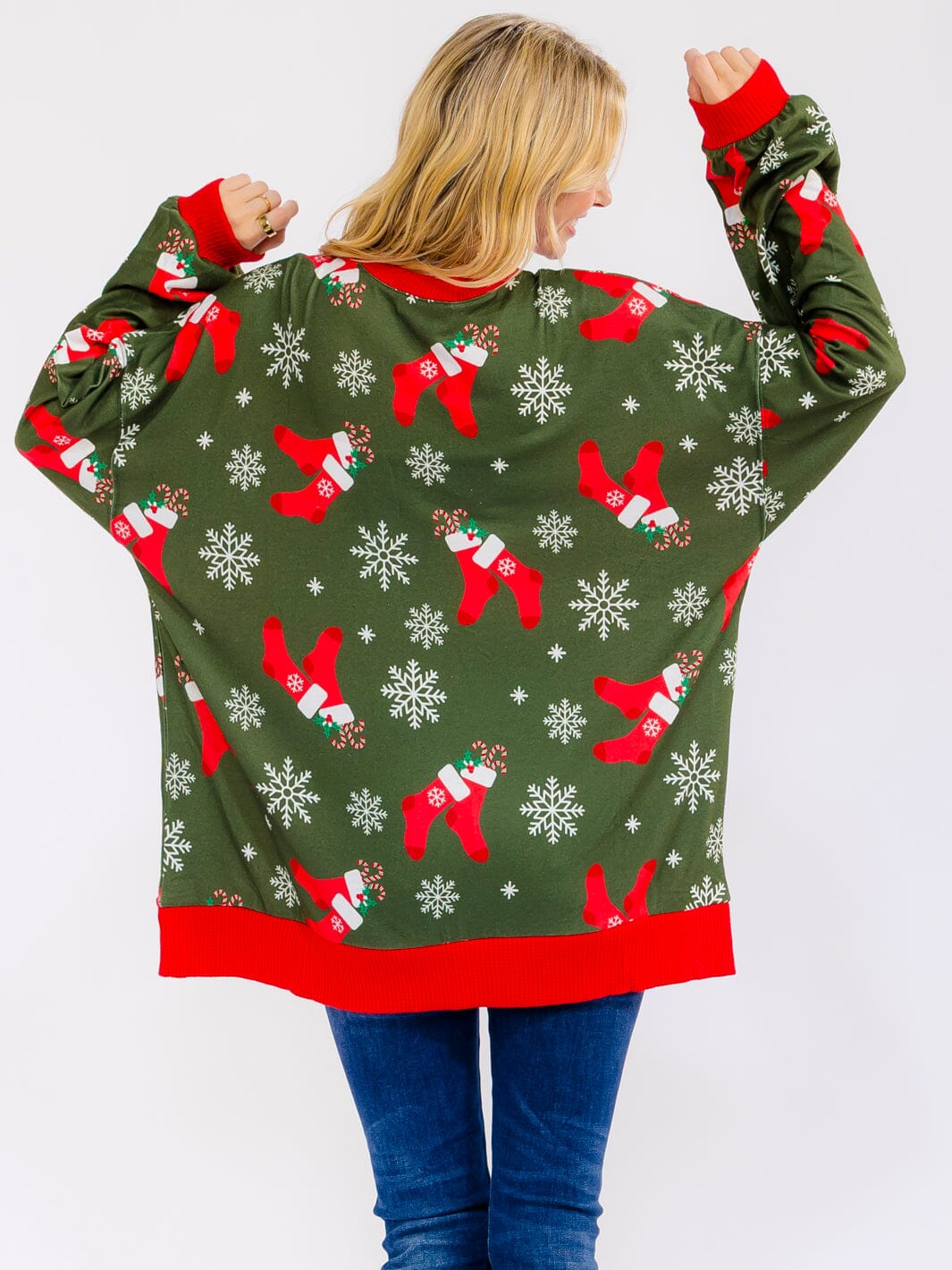WOMEN'S LONG SLEEVE BUTTON UP PULLOVER OVERSIZED HOLIDAY SWEATER