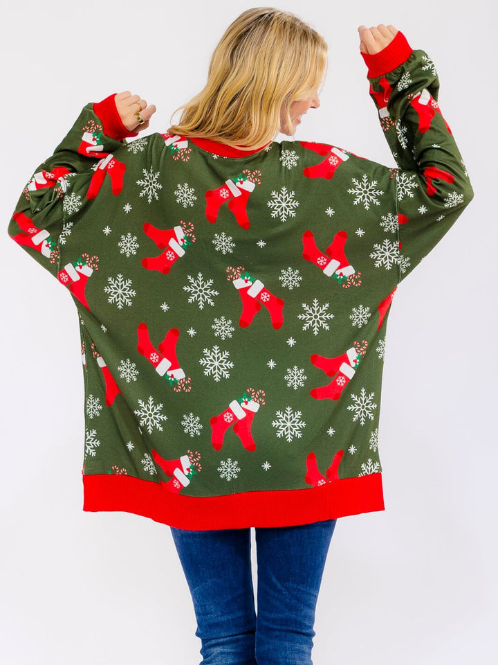 WOMEN'S LONG SLEEVE BUTTON UP PULLOVER OVERSIZED HOLIDAY SWEATER