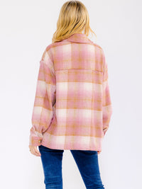 WOMEN'S LONG SLEEVE BUTTON UP FRONT POCKETS PLAID JACKET