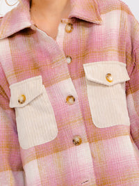 WOMEN'S LONG SLEEVE BUTTON UP FRONT POCKETS PLAID JACKET