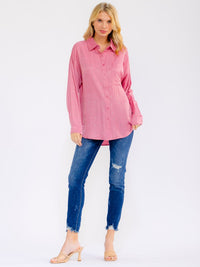 WOMEN'S LONG SLEEVE BUTTON UP FRONT POCKET RHINESTONES DETAILED SHIRT