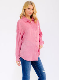 WOMEN'S LONG SLEEVE BUTTON UP FRONT POCKET RHINESTONES DETAILED SHIRT