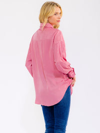 WOMEN'S LONG SLEEVE BUTTON UP FRONT POCKET RHINESTONES DETAILED SHIRT