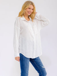 WOMEN'S LONG SLEEVE BUTTON UP FRONT POCKET RHINESTONES DETAILED SHIRT