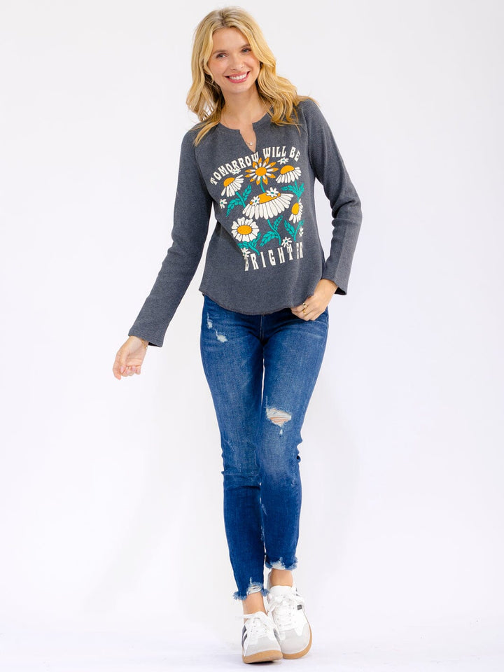 WOMEN'S LONG SLEEVE V-NECK GRAPHIC TOP