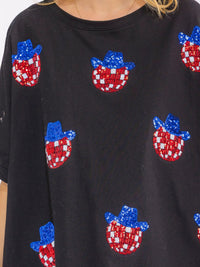 WOMEN'S SHORT SLEEVE HIGH-LOW SEQUINS GRAPHIC TOP