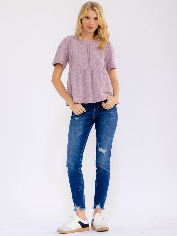 WOMEN'S SHORT SLEEVE SOLID BLOUSE