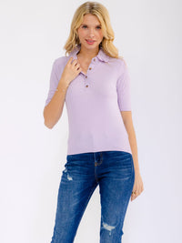 WOMEN'S SHORT SLEEVE BUTTON UP RUFFLE COLLAR BLOUSE