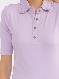 WOMEN'S SHORT SLEEVE BUTTON UP RUFFLE COLLAR BLOUSE
