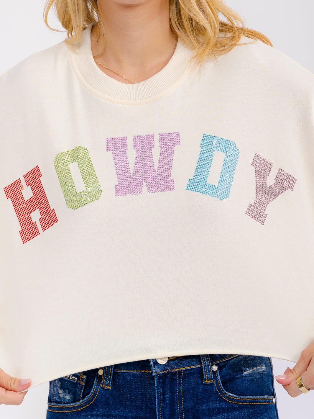 WOMEN'S LONG SLEEVE RHINESTONES HOWDY PULLOVER TOP