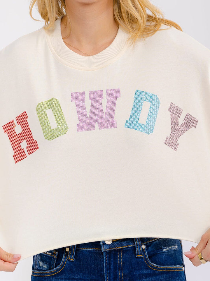 WOMEN'S LONG SLEEVE RHINESTONES HOWDY PULLOVER TOP