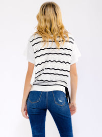 WOMEN'S SHORT SLEEVE KNIT CONTRAST STRIPES BLOUSE